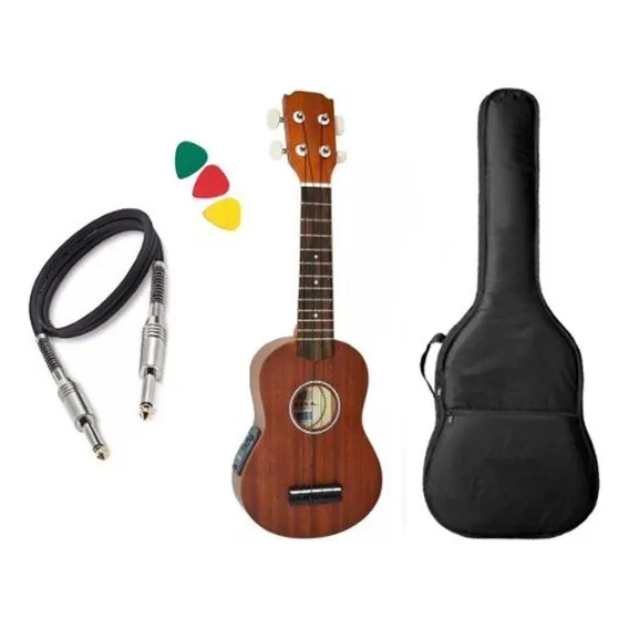 Ukulele Soprano Elétrico Vogga Vuk309 Mahogany Capa Afinador Foto 1