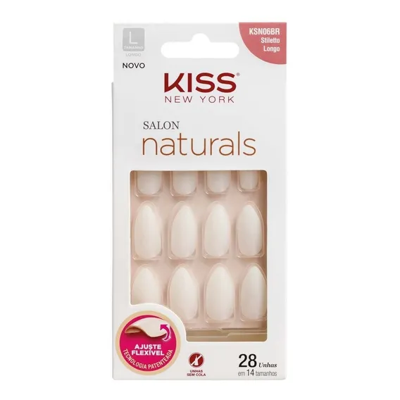 Unhas Postiças Kiss New York Salon Natural Longo Estileto Foto 1
