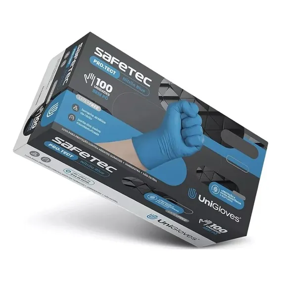 Unigloves Luva Nitrilo Blue Safetec Sem Pó 100un + Resistenc Cor Azul Tamanho M-08 Foto 1