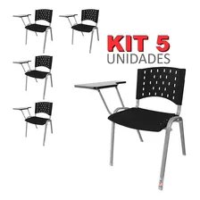 Universitária Plástica Preta Kit 5 Base Prata - Ultra Móveis Foto mini 2