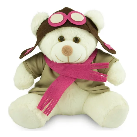 Ursinho Pelúcia Aviador 20cm Decoração Anti-alérgico Cor Baunilha/Pink Foto 1