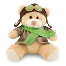 Ursinho Pelúcia Aviador 20cm Decoração Anti-alérgico Cor Caramelo/Verde Foto  mini 1