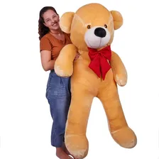 Urso Gigante Pelúcia Grande Teddy 1,10 Metros + Cor Doce de Leite Laço Vermelho Foto mini 4