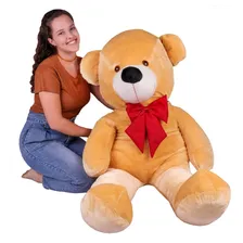 Urso Gigante Pelúcia Grande Teddy 1,10 Metros + Cor Doce de Leite Laço Vermelho Foto mini 2
