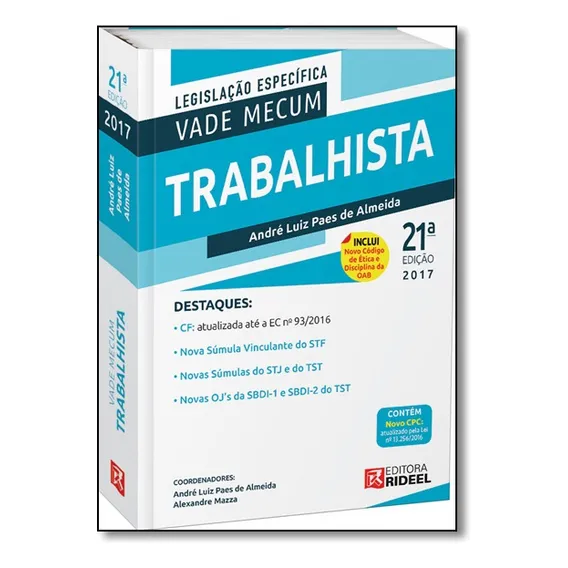 Vade Mecum Trabalhista (21ed/2017), De Andre Luiz Paes De Almeida. Editora Rideel Em Português Foto 1