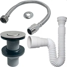 Válvula Click 7/8 ABS Com SifĂŁo Sanfonado Pvc E Engate FlexĂvel Inox Trançado 40cm Kit Pia LavatĂłrio Dona D.cor Foto mini 1