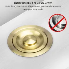 Válvula Pia Cozinha Dourada Inox 4.1/2 Ralo Cesto RemovĂvel Foto mini 2