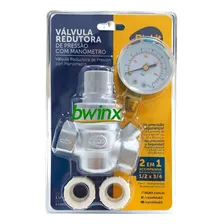 Válvula Redutora Pressão C/ Manômetro 1/2 E 3/4 Blukit Acabamento Fosco Cor Prateado Foto mini  2