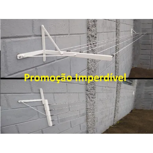 Varal Dobrável Retrátil 5 Cordas Parede Muro , Não Enferruja Pintura Eletrost´tatica Cor Branco Foto 1