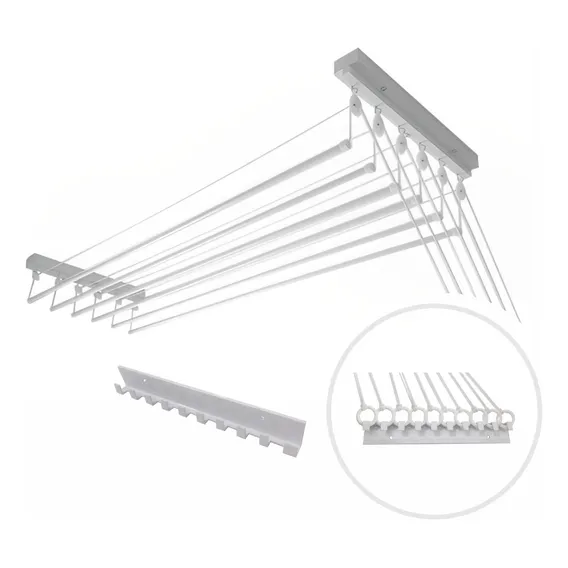 Varal Individual Teto 100cm X 06 Varetas Aluminio Branco Foto 1