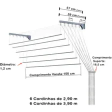 Varal Parede Teto Secalux Alumínio Pratico 1 Metro 6 Varetas Cor Branco Foto mini 4