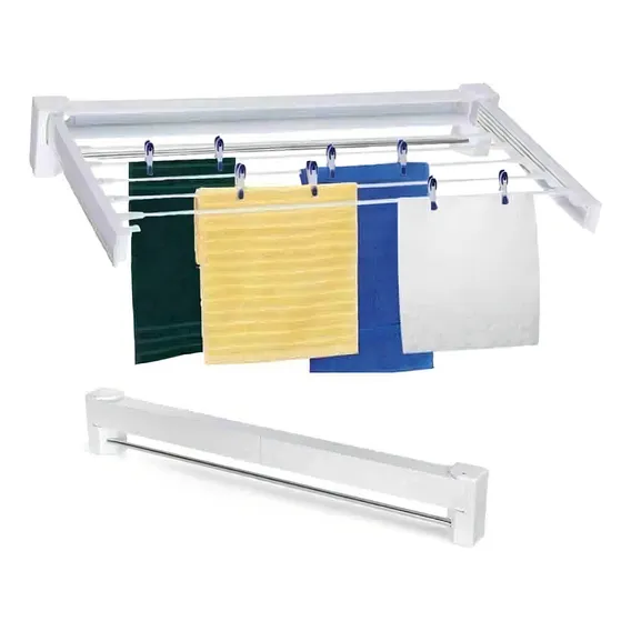 Varal RecolhÃvel Retrátil De Parede 70cm Branco Seca Fácil Foto 1