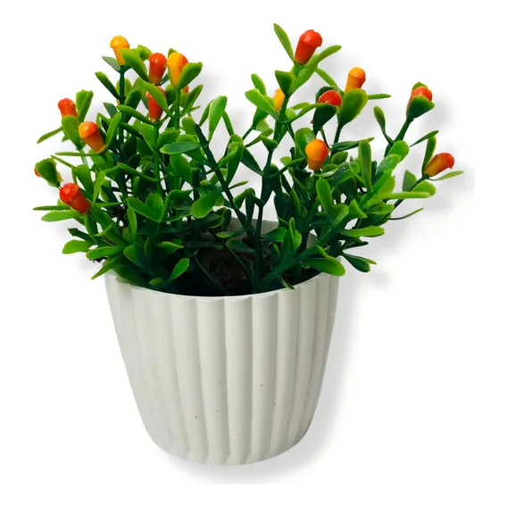 Vaso Completo Flores Artificias Cor Laranja Foto 1