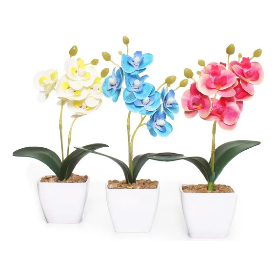 Vaso De Flor Artificial Orquídeas Decorativas Kit Com 3 Foto 1