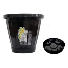 Vaso Decorativo 28cm Com Prato Plástico Preto Cachepot Casa Foto mini 1