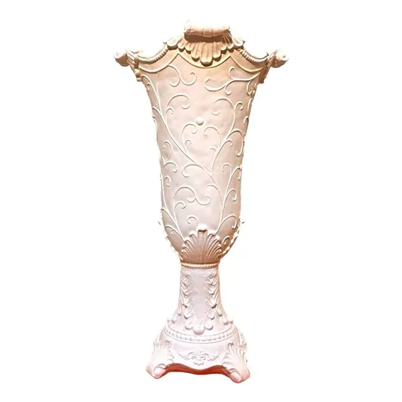 Vaso Decorativo Branco Trabalhado Arabesco 40 Cm Luxo Foto 1