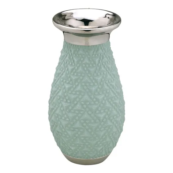 Vaso Decorativo Verde E Borda Prata Foto 1