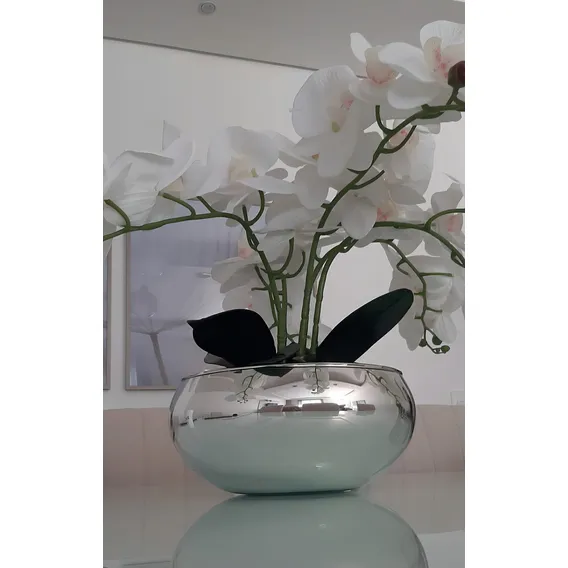 Vaso Espelhado Decorativo Prata Centro De Mesa Redondo Bacia Foto 1