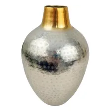 Vaso Metal 23x15x15cm Prata Dourado Martelado Decoracao Foto mini 1