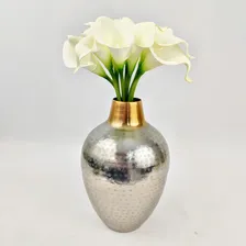 Vaso Metal 23x15x15cm Prata Dourado Martelado Decoracao Foto mini 2