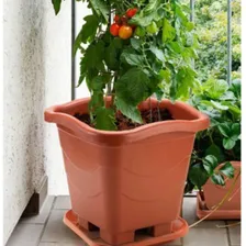 Vaso Quadrado 31cm Marrom Telha Plastico Jardim 10 Litros Foto mini  3