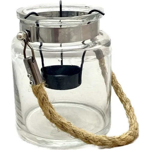 Vaso Tubo Vidro Grosso Corda Suporte Vela 10x12cm Decoração Foto 1