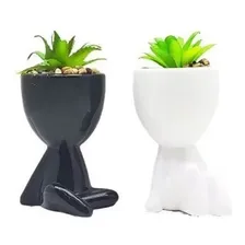 Vasos Decorativo Para Suculenta Boneco Robert Preto / Branco Foto mini 4