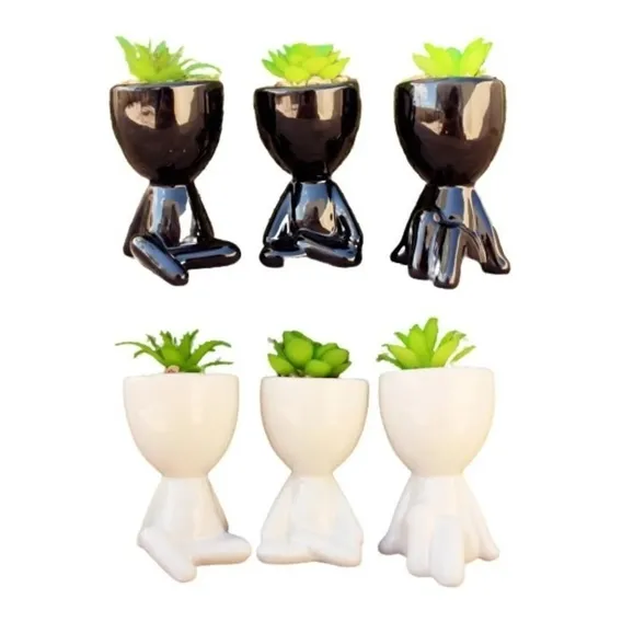 Vasos Decorativo Para Suculenta Boneco Robert Preto / Branco Foto 1
