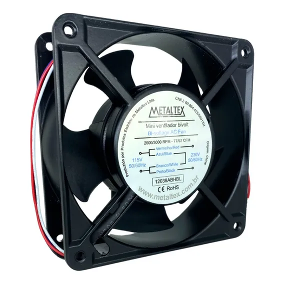 Ventilador De Painel 120x120x38mm 127/220V 12038abhbl Estrutura Preto Pás Preto Diâmetro 3.048 M Frequência 50/60hz Material Das Pás Plástico Quantidade De Pás 5 127/220v Foto 1