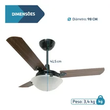 Ventilador De Teto Citrino Tron Preto 3 Pás Mogno 127v Foto mini  2
