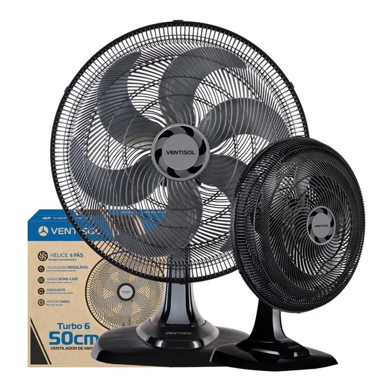 Ventilador Oscilante De Mesa Ventisol Turbo 6 Pás 50cm Preto 127v Foto 1