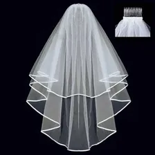 Véu De Noiva Médio Luxo Elegante Liso Com Detalhe Na Borda Foto mini 2