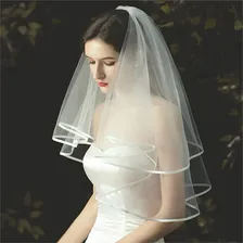 Véu De Noiva Médio Luxo Elegante Liso Com Detalhe Na Borda Foto mini 3