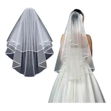 Véu De Noiva Médio Luxo Elegante Liso Com Detalhe Na Borda Foto mini 1