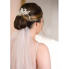 Véu Mantilha Noiva Longo 3 Metros Com Pérolas Vp14 Cor Branco Foto mini  3
