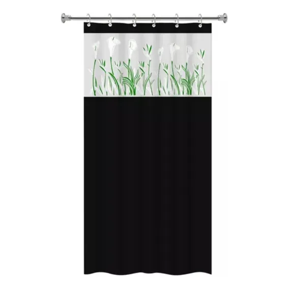 Vida Prática Cortina para Box com Ganchos Antimofo 1.38 X 1.98 Pvc Flor Cor Preto Foto 1