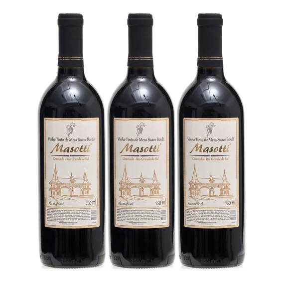 Vinho Tinto Suave Bord么 Masotti 750ml - Kit 3 Unid Foto 1
