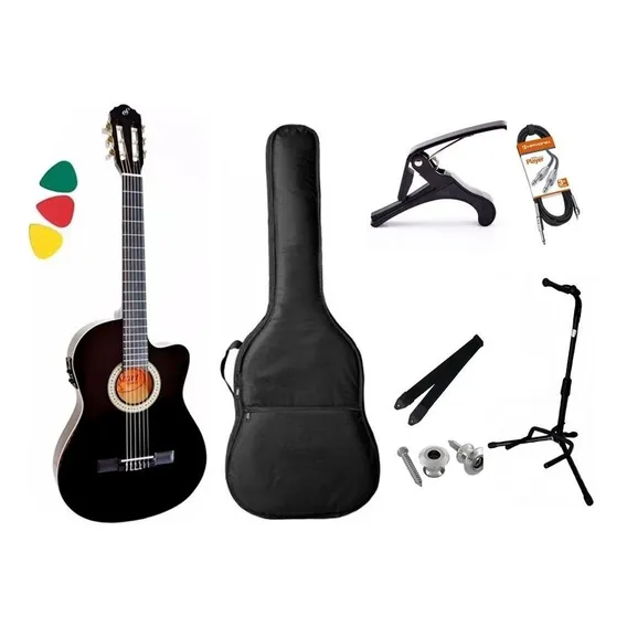 Violao Giannini Nf14 Ceq Flat Elétrico Nylon Kit Completo Cor Preto Foto 1