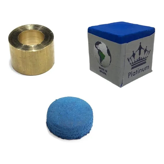 Virola De Metal + Sola De Couro + Giz Platinum Para Sinuca Cor Azul Foto 1