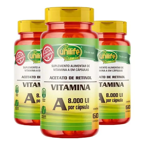 Vitamina A Retinol 60 Cápsulas De 500mg Kit Com 3 Foto 1