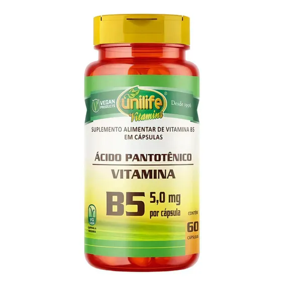 Vitamina B5 Ăcido PantotĂȘnico Vegana 60 Caps 500mg Foto 1