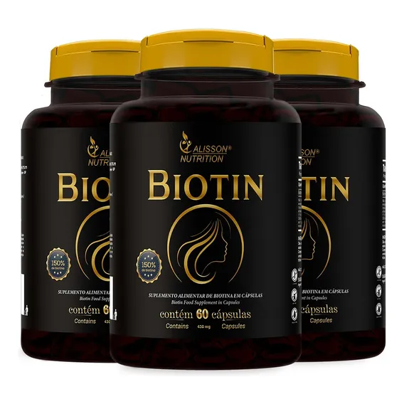 Vitamina B7 Biotina 3x60 Cápsulas Biotin - Alisson Nutrition Sabor Sem Sabor Foto 1