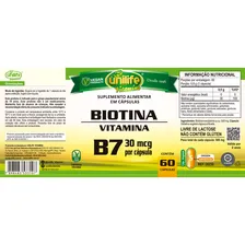 Vitamina B7 Biotina 60 Cápsulas Unilife Foto mini  2