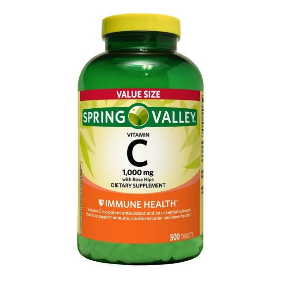 Vitamina C + Rose Hips Spring Valley 1000mg - 500 Tabletes Foto 1