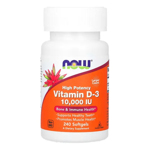 Vitamina D3 10.000 IU Now Foods 240 Softgels 250mcg Foto 1