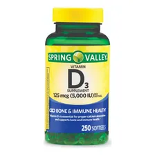 Vitamina D3 125mcg 5000 Ui Spring Valley 250 Capsulas Gel Foto  mini 1