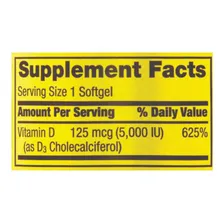Vitamina D3 125mcg 5000 Ui Spring Valley 250 Capsulas Gel Foto mini  3