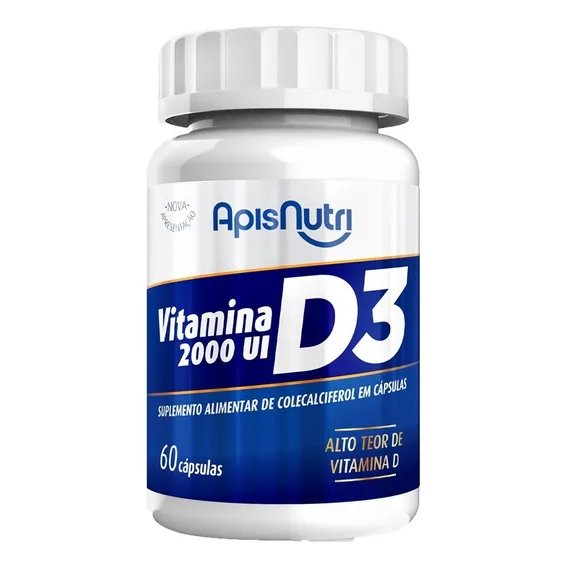 Vitamina D3 2000ui 100% Puro - 60 Cápsulas 280mg Apisnutri Sabor Natural Foto 1
