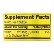 Vitamina D3 5000iu 125mcg 100 Softgels Spring Valley Foto mini 2