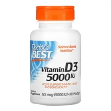 Vitamina D3 5000ui 125 Mcg 180 Cap. Doctor's Best Imunidade Foto mini 1